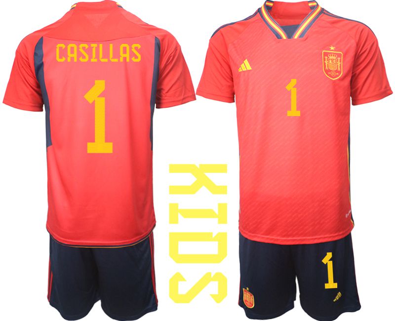 Youth 2022 World Cup National Team Spain home red #1 Soccer Jersey->customized soccer jersey->Custom Jersey